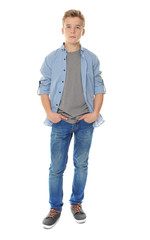 Fototapeta premium Teenager in casual clothes on white background