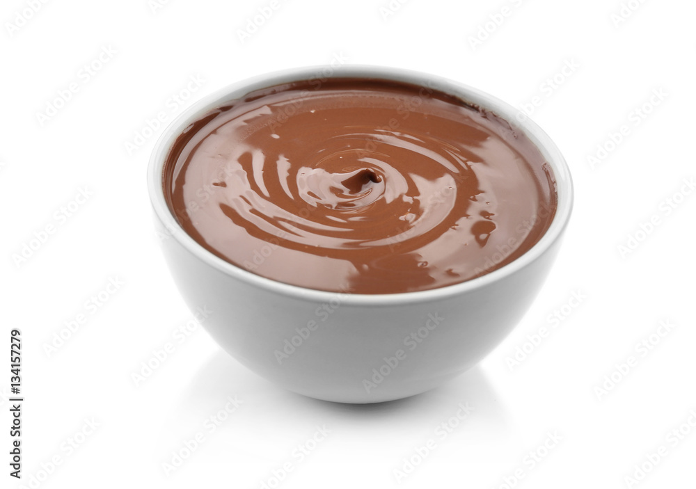 Wall mural chocolate mousse in dessert bowl on white background