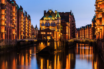 Fototapeta na wymiar View of the Speicherstadt, also called Hafen City, in Hamburg,