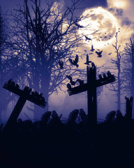  Horror forest  gravestone abstract background.