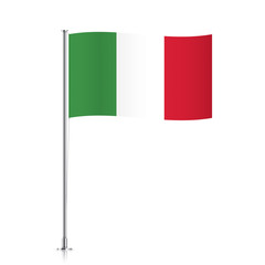 Italy vector flag template. Waving flag of Italy on a metallic pole, isolated on a white background.