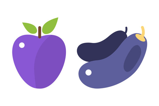 Eggplant and plum isolated vector illustration.