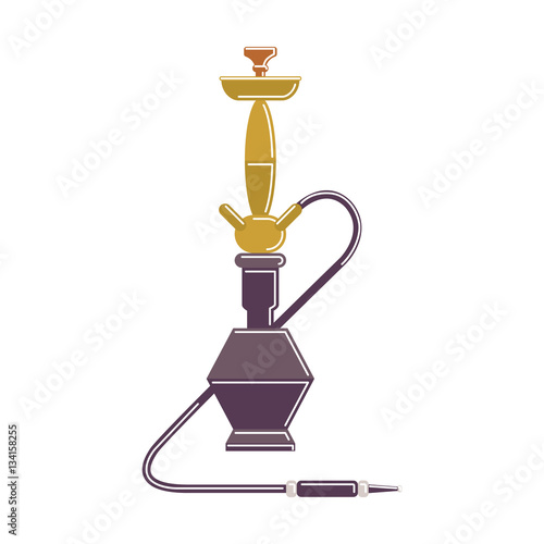 "Isolated hookah on white background. Red arabic smoking pipe. Eastern