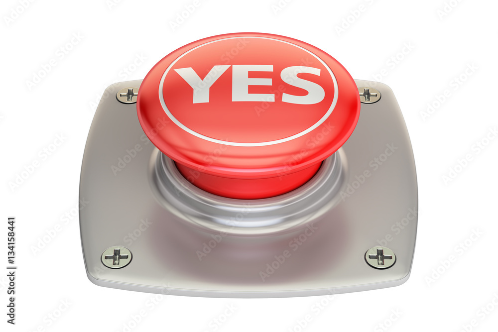 Poster yes red button, 3d rendering