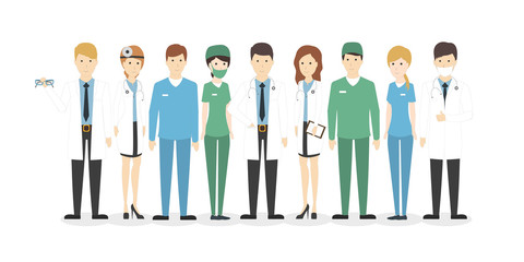 Isolated hospital staff on white background. Doctors, nurses and more. Characters on white background.