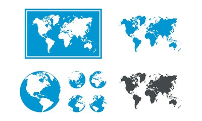Fototapeta na wymiar World Map Illustration with globe set