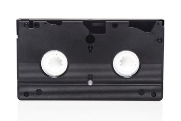 Black video cassette on the white background