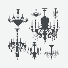 Fototapeta na wymiar luxury chandelier vector silhouette set