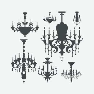 luxury chandelier vector silhouette set