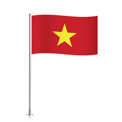 Vietnamese vector flag template. Waving flag of Vietnam on a metallic pole, isolated on a white background.
