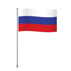 Fototapeta premium Russian vector flag template. Waving flag of Russia on a metallic pole, isolated on a white background.