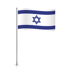 Israeli vector flag template. Waving flag of Israel on a metallic pole, isolated on a white background.