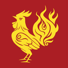 Fototapeta premium Fire Rooster Chinese New Year Gold Symbol 2017 