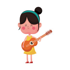 kawaii girl with guitar  over white background. colorful designvector illustration