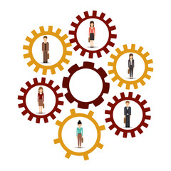 Gear and businesspeople icon. Teamwork people corporate and workforce theme. Isolated design. Vector illustration