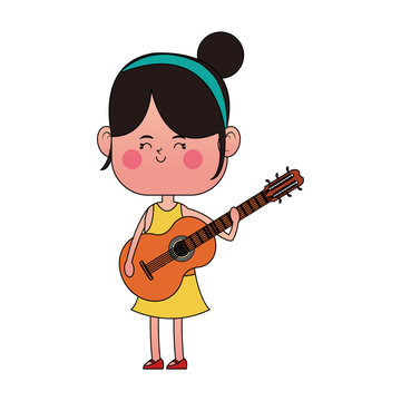 kawaii girl with guitar  over white background. colorful design. vector illustration