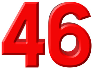 Numeral 46, forty six, isolated on white background, 3d render