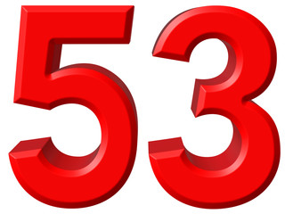 Numeral 53, fifty three, isolated on white background, 3d render