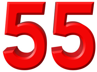 Numeral 55, fifty five, isolated on white background, 3d render