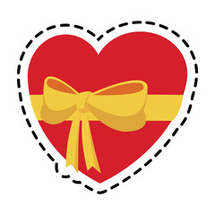 red heart with yellow ribbon over white background. colorful design. vector illustration