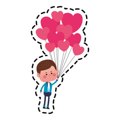 kawaii boy with heart icon over white background. colorful design. vector illustration