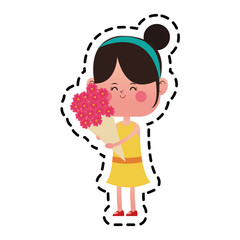 kawaii girl with a flowers bouquet over white background. colorful design. vector illustration