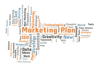 Marketing plan word cloud shaped as a key