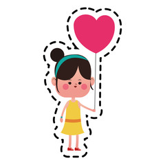 kawaii girl with heart balloons over white background. colorful design. vector illustration