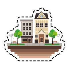 urban city with buildings over white background. colorful design. vector illustration