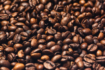 Roasted coffee beans isolated on white background with copy space. Frame for creative concepts or advertising