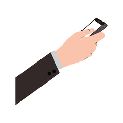 Hand holding smartphone icon. Cellphone mobile digital and phone theme. Isolated design. Vector illustration