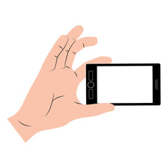 Hand holding smartphone icon. Cellphone mobile digital and phone theme. Isolated design. Vector illustration