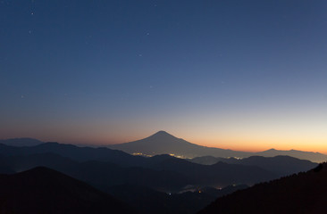 Beautiful sunrise time of Mountain Fuji in autumn season seen from Mountain Takayama , Shizuoka...