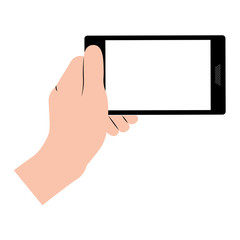 Hand holding smartphone icon. Cellphone mobile digital and phone theme. Isolated design. Vector illustration