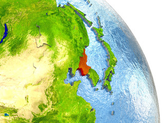North Korea on Earth in red