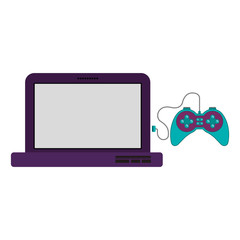 Gamepad and laptop icon. Videogame play leisure gaming technology and entertainment theme. Isolated design. Vector illustration