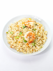 Asian food , Shrimp fried rice with vegetable on white background