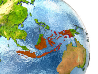 Indonesia on Earth in red