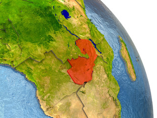 Zambia on Earth in red