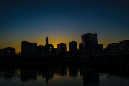 Sunset Silhouette of the City Hartford Connecticut
