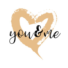 Brush drawing calligraphy heart card. Vector illustration