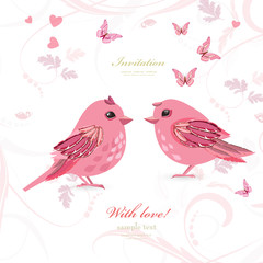 lovely couple birds with butterflies for your design