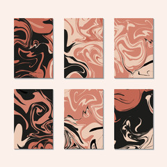 Marble pattern cards template vector. Pink black luxury marbling texture. Abstract liquid paint ebru print.