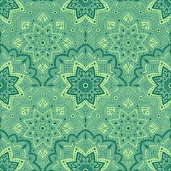 Arabic green pattern background. Turkish ottoman background vector. Mandala Seamless Pattern.
