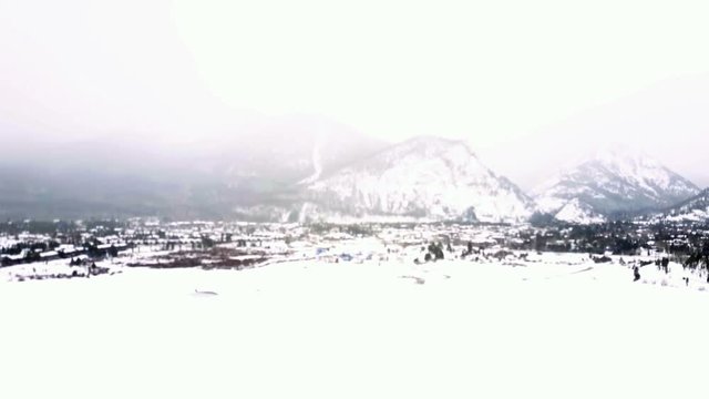 Aerial view of mountains and Dillon Reservoir in the Winter
