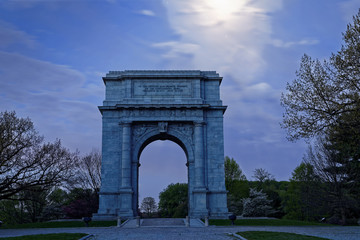 Fototapeta na wymiar Valley Forge National Memorial Arch in Moonlight