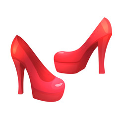 Colorful cartoon illustration of red high-heeled shoes on a white background. Vector.