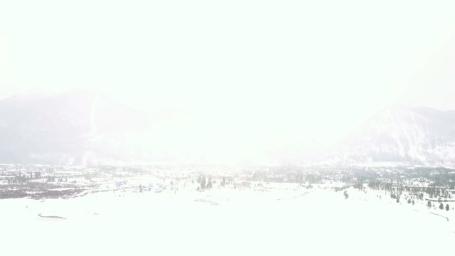 Aerial view of mountains and Dillon Reservoir in the Winter
