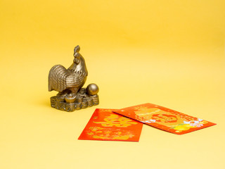 Chinese new year festival decorations, Flat lay chinese new year red paper art and craft paper. Brush drawing wording for  Chinese New year red and gold color scheme.