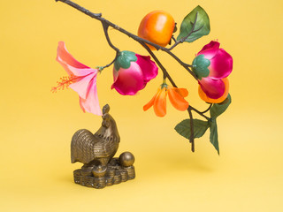Chinese new year festival decorations, Flat lay chinese new year red paper art and craft paper. Brush drawing wording for  Chinese New year red and gold color scheme.